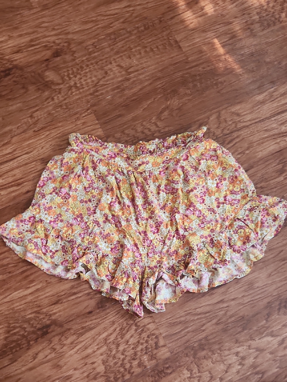 Wild fable Yellow and Pink Floral Ruffle High-Waist Shorts